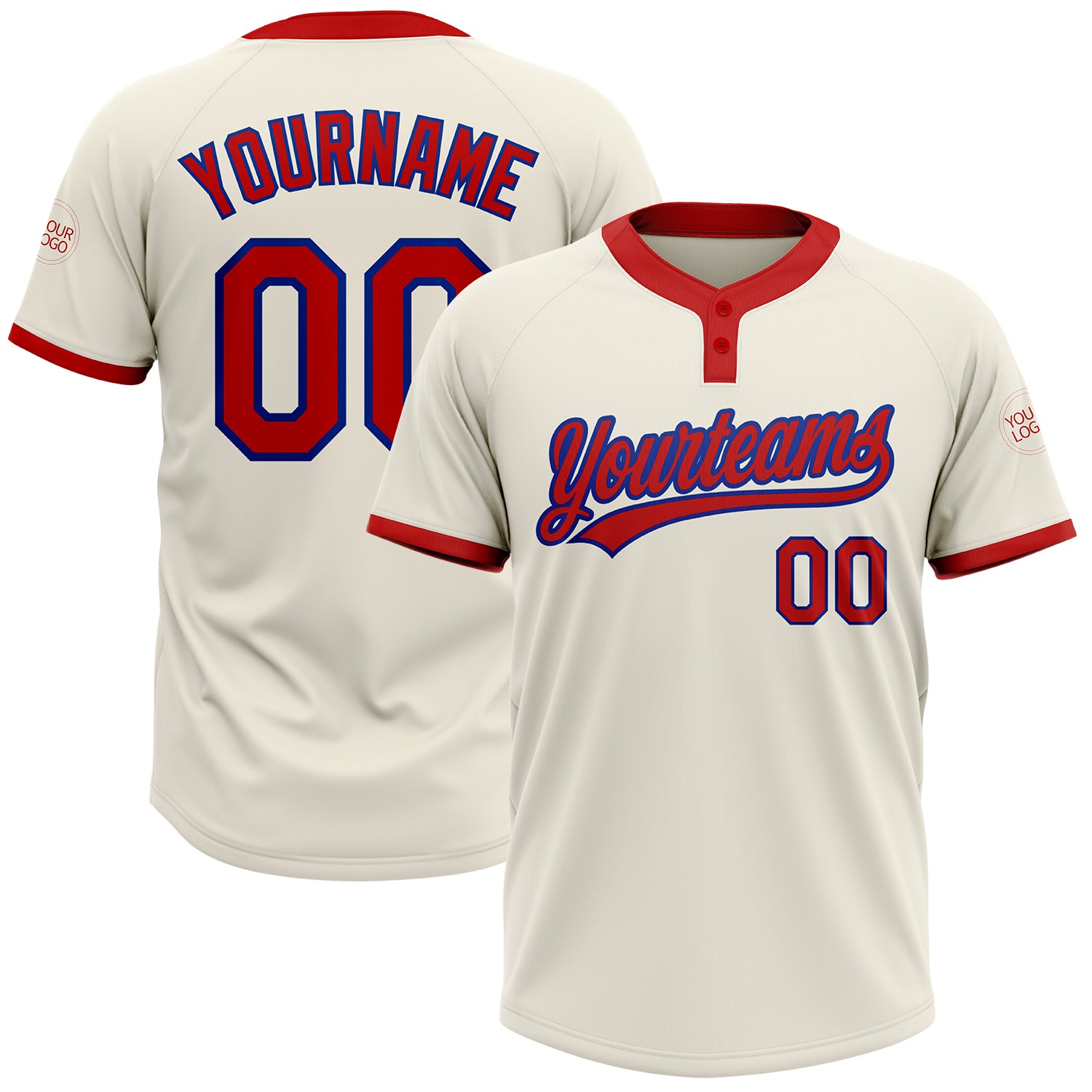 Custom Red-Royal Softball Jersey Unisex Two-Button Cream Design Custom Cream Red-Royal Two-Button Unisex Softball Jersey