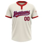 Custom Red-Royal Softball Jersey Unisex Two-Button Cream Design Custom Cream Red-Royal Two-Button Unisex Softball Jersey