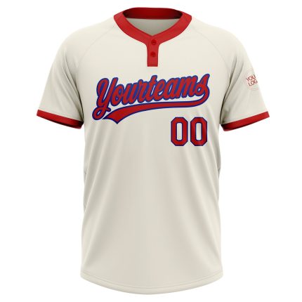 Custom Red-Royal Softball Jersey Unisex Two-Button Cream Design Custom Cream Red-Royal Two-Button Unisex Softball Jersey