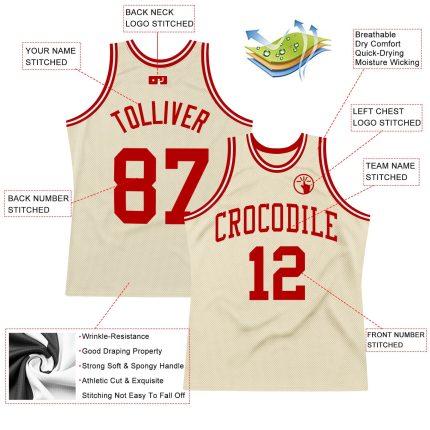 Custom Basketball Jersey Cream Red-White Authentic Throwback Design Custom Cream Red-White Authentic Throwback Basketball