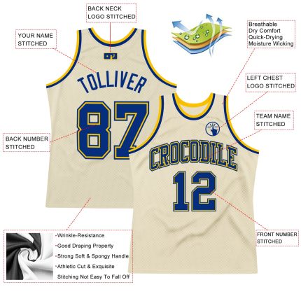 Custom Cream Royal Gold Basketball Jersey | Authentic Retro Style Custom Cream Royal-Gold Authentic Throwback Basketball