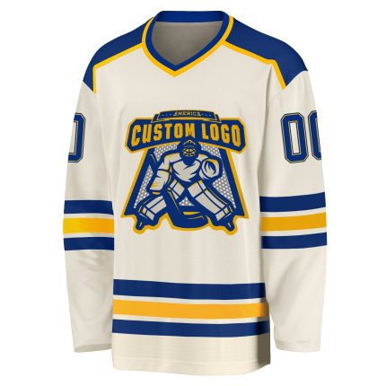 Custom Gold Hockey Jersey - Personalized Cream Royal-Gold Design for Ultimate Fan Gear Custom Cream Royal-Gold Hockey Jersey