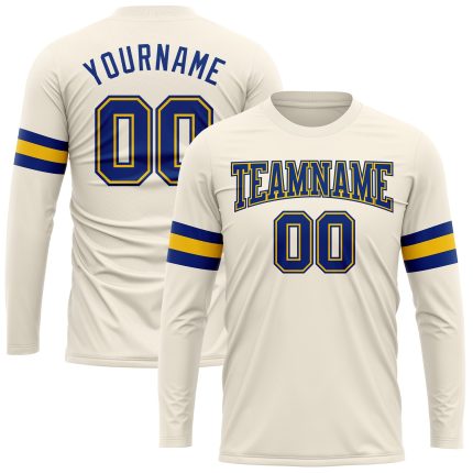 Custom Cream Royal Gold Long Sleeve T-Shirt for Performance & Active Wear Custom Cream Royal-Gold Long Sleeve Performance