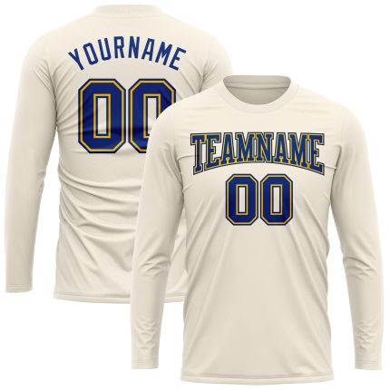 Custom Cream Royal Gold Long Sleeve T-Shirt for Performance & Active Wear Custom Cream Royal-Gold Long Sleeve Performance