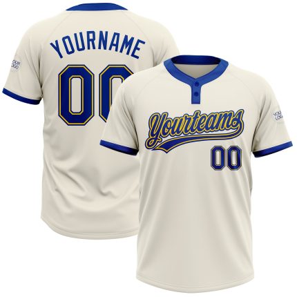 Custom Royal-Gold Softball Jersey Unisex Two-Button Cream Design Custom Cream Royal-Gold Two-Button Unisex Softball Jersey