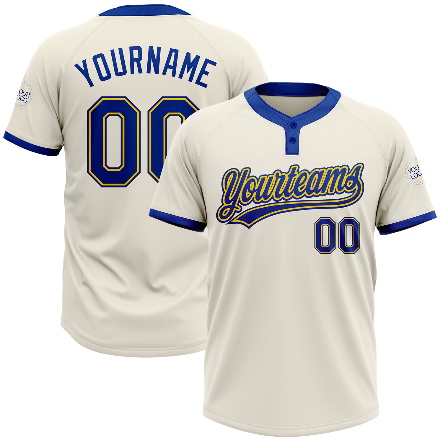 Custom Royal-Gold Softball Jersey Unisex Two-Button Cream Design Custom Cream Royal-Gold Two-Button Unisex Softball Jersey