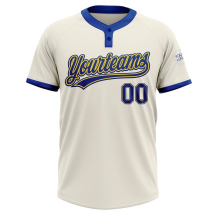 Custom Royal-Gold Softball Jersey Unisex Two-Button Cream Design Custom Cream Royal-Gold Two-Button Unisex Softball Jersey