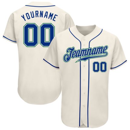 Custom Cream Green Baseball Jersey - Authentic Royal-Kelly Design Custom Cream Royal-Kelly Green Authentic Baseball Jersey