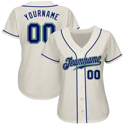 Custom Cream Green Baseball Jersey - Authentic Royal-Kelly Design Custom Cream Royal-Kelly Green Authentic Baseball Jersey