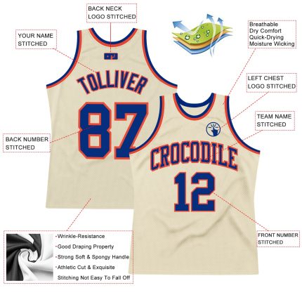 Custom Cream Orange Basketball Jersey - Authentic Throwback Design Custom Cream Royal-Orange Authentic Throwback Basketball