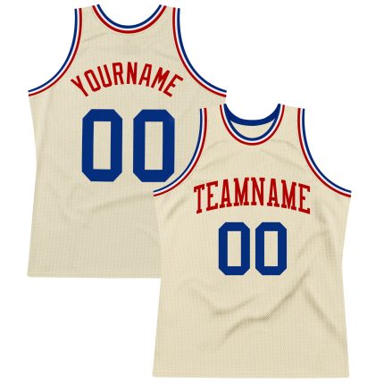 Custom Cream Royal-Red Basketball Jersey - Authentic Throwback Design Custom Cream Royal-Red Authentic Throwback Basketball