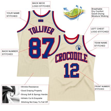 Custom Royal-Red Basketball Jersey Authentic Throwback Style 7311, Cream Design Custom Cream Royal-Red Authentic Throwback