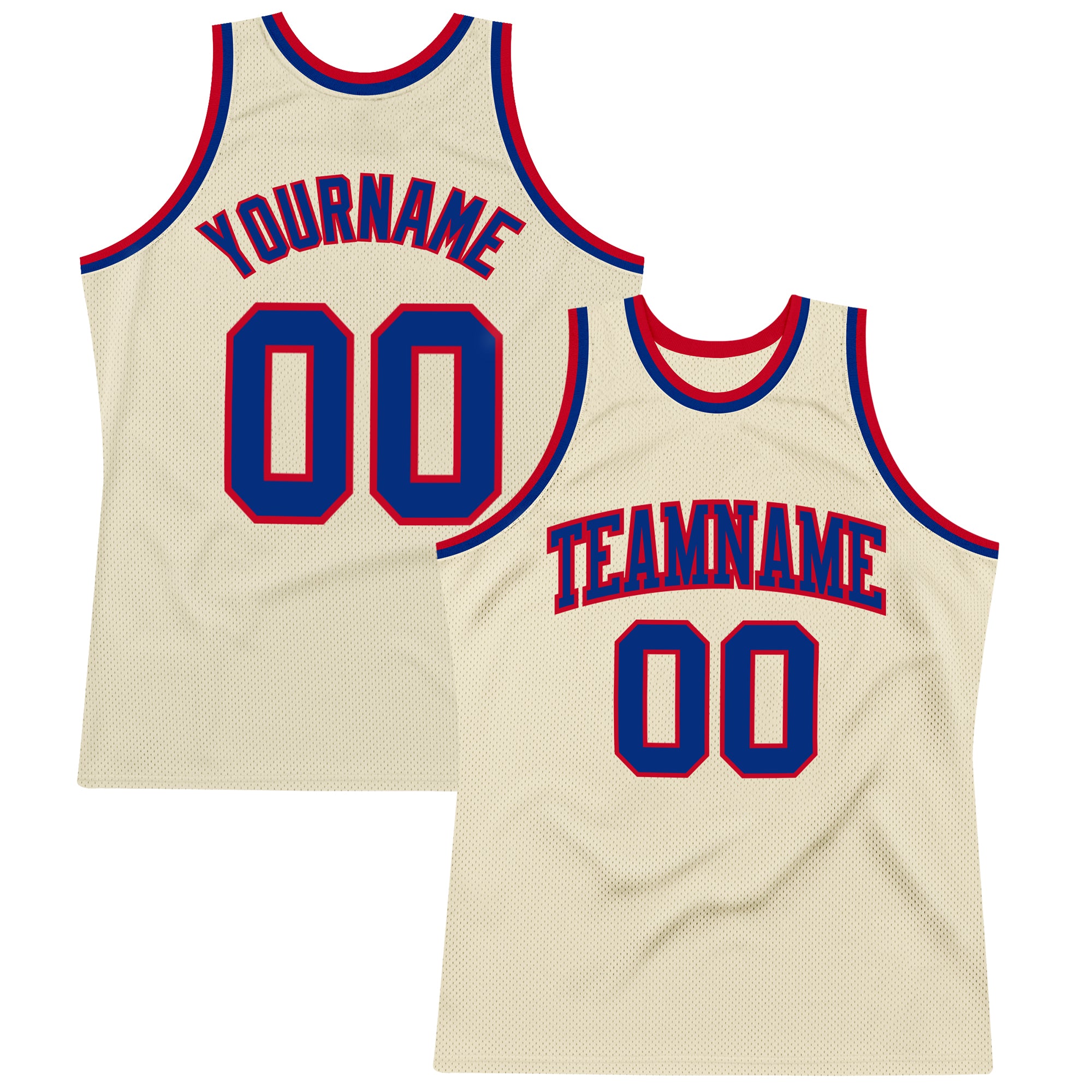 Custom Royal-Red Basketball Jersey Authentic Throwback Style 7311, Cream Design Custom Cream Royal-Red Authentic Throwback