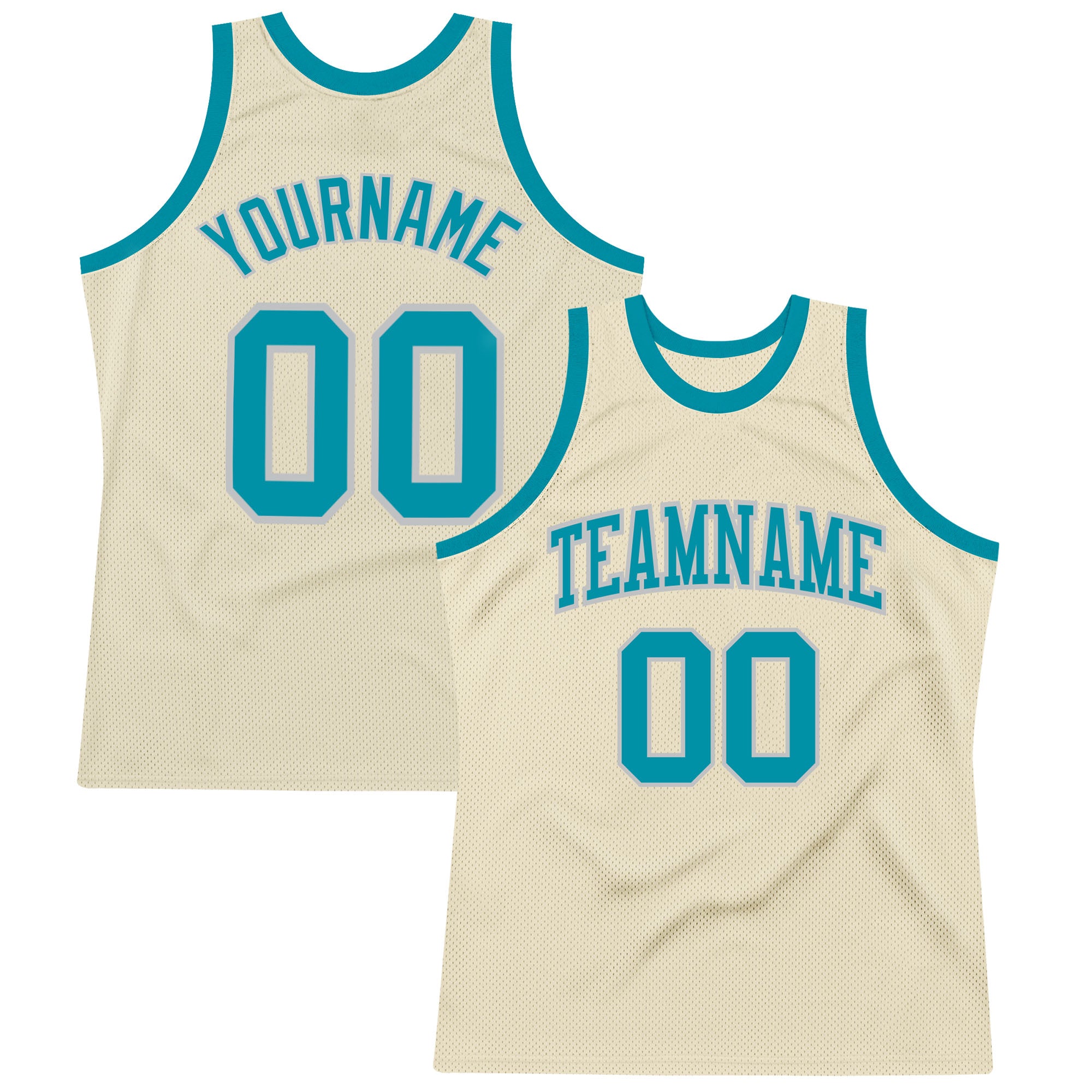 Custom Authentic Basketball Jersey in Cream Teal and Silver Gray - Throwback Style Custom Cream Teal-Silver Gray Authentic