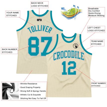Custom Authentic Basketball Jersey in Cream Teal and Silver Gray - Throwback Style Custom Cream Teal-Silver Gray Authentic