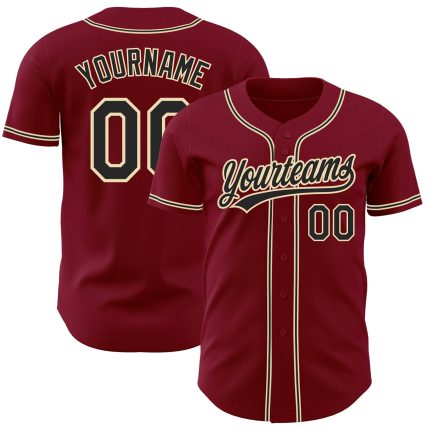 Custom Baseball Jersey - Authentic Crimson Black-City Cream Design Custom Crimson Black-City Cream Authentic Baseball Jersey