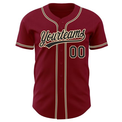 Custom Baseball Jersey - Authentic Crimson Black-City Cream Design Custom Crimson Black-City Cream Authentic Baseball Jersey