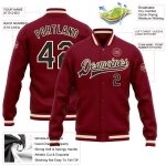 Custom Crimson Black Cream Maroon Varsity Letterman Bomber Jacket Full-Snap Custom Crimson Black Cream-Maroon Bomber Full-Snap