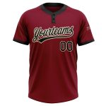 Custom Unisex Softball Jersey - Crimson Black-Cream Two-Button Design Custom Crimson Black-Cream Two-Button Unisex Softball