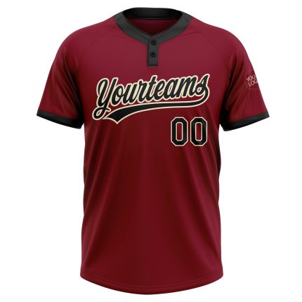 Custom Unisex Softball Jersey - Crimson Black-Cream Two-Button Design Custom Crimson Black-Cream Two-Button Unisex Softball