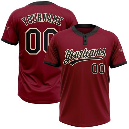 Custom Unisex Softball Jersey - Crimson Black-Cream Two-Button Design Custom Crimson Black-Cream Two-Button Unisex Softball