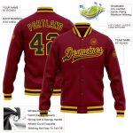 Custom Varsity Letterman Jacket Crimson Black-Gold Full-Snap Bomber Style Custom Crimson Black-Gold Bomber Full-Snap Varsity