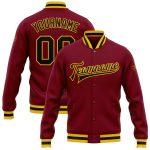 Custom Varsity Letterman Jacket Crimson Black-Gold Full-Snap Bomber Style Custom Crimson Black-Gold Bomber Full-Snap Varsity