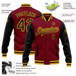 Crimson Black Gold Two Tone Bomber Jacket Full Snap Varsity Letterman Custom Crimson Black-Gold Bomber Full-Snap Varsity