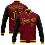 Crimson Black Gold Two Tone Bomber Jacket Full Snap Varsity Letterman Custom Crimson Black-Gold Bomber Full-Snap Varsity
