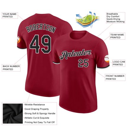 Custom Performance T-Shirt - Crimson Black and White Design Custom Crimson Black-White Performance T-Shirt