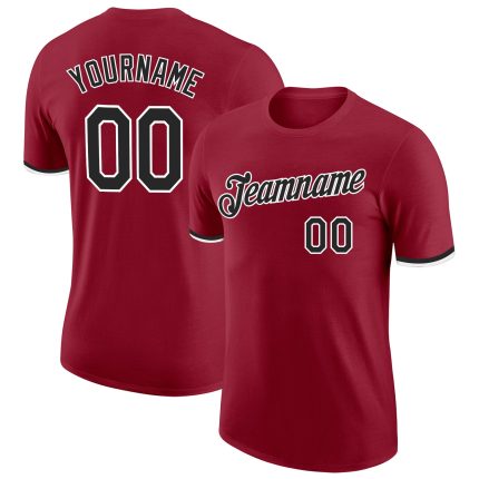 Custom Performance T-Shirt in Crimson Black-White, Style 7606 - Breathable Activewear for Men and Women Custom Crimson Black-White