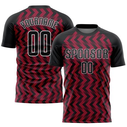 Custom Sublimation Soccer Uniform Jersey - Crimson Black and White Custom Crimson Black-White Sublimation Soccer Uniform