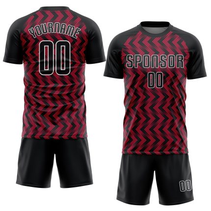 Custom Sublimation Soccer Uniform Jersey - Crimson Black and White Custom Crimson Black-White Sublimation Soccer Uniform