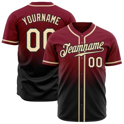 Crimson Cream-Black Custom Fade Authentic Baseball Jersey for Men Custom Crimson Cream-Black Authentic Fade Fashion Baseball