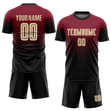 Custom Sublimation Fade Soccer Jersey - Crimson Cream and Black Fashion Uniform Custom Crimson Cream-Black Sublimation Fade