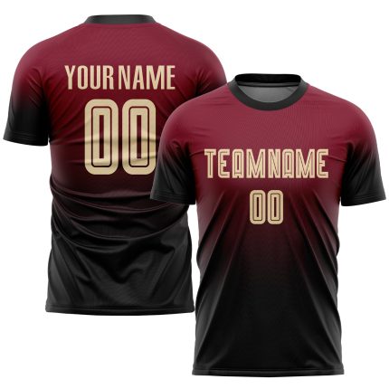 Custom Sublimation Fade Soccer Jersey - Crimson Cream and Black Fashion Uniform Custom Crimson Cream-Black Sublimation Fade