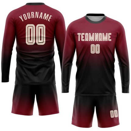 Crimson Cream-Black Fade Soccer Uniform Jersey - Custom Long Sleeve Sublimation Apparel Custom Crimson Cream-Black Sublimation