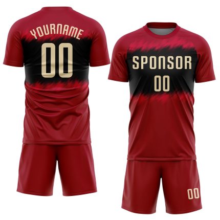 Custom Crimson Cream Black Soccer Jersey Uniform Sublimation Custom Crimson Cream-Black Sublimation Soccer Uniform Jersey
