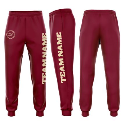 Custom Crimson Cream Fleece Joggers for Men and Women - Comfortable Sweatpants Custom Crimson Cream Fleece Jogger Sweatpants