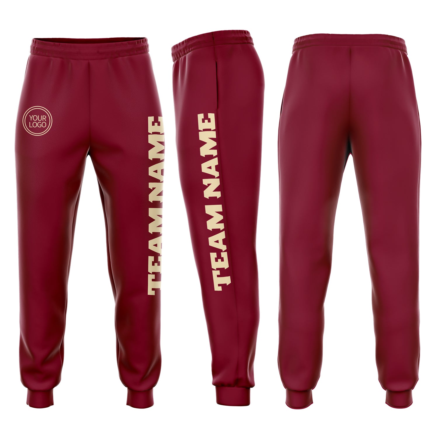 Custom Crimson Cream Fleece Joggers for Men and Women - Comfortable Sweatpants Custom Crimson Cream Fleece Jogger Sweatpants