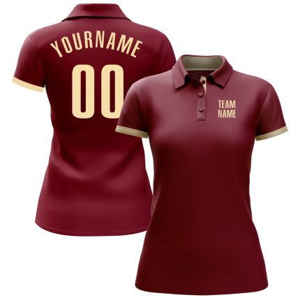 Custom Crimson Performance Golf Polo Shirt - High-Quality Breathable Fabric Custom Crimson Cream Performance Golf Polo Shirt