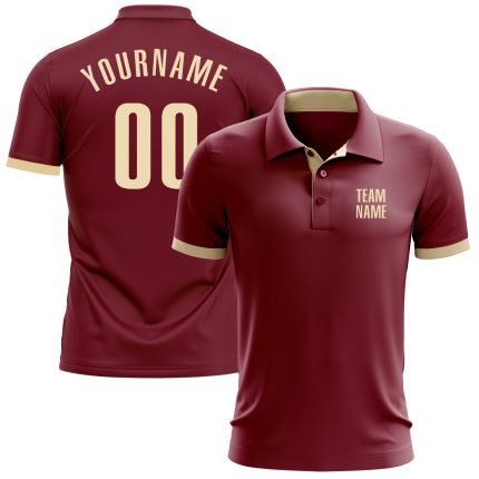 Custom Crimson Performance Golf Polo Shirt - High-Quality Breathable Fabric Custom Crimson Cream Performance Golf Polo Shirt