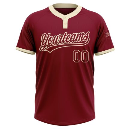 Custom Crimson-Cream Unisex Softball Jersey - Two-Button Design, Soft Fabric, Stylish Sportswear Custom Crimson Crimson-Cream