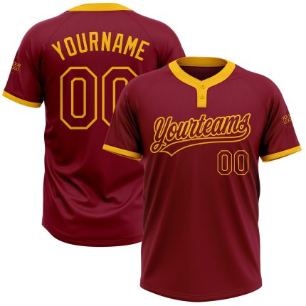 Custom Crimson Gold Unisex Softball Jersey - Two-Button Design, Soft Fabric Custom Crimson Crimson-Gold Two-Button Unisex
