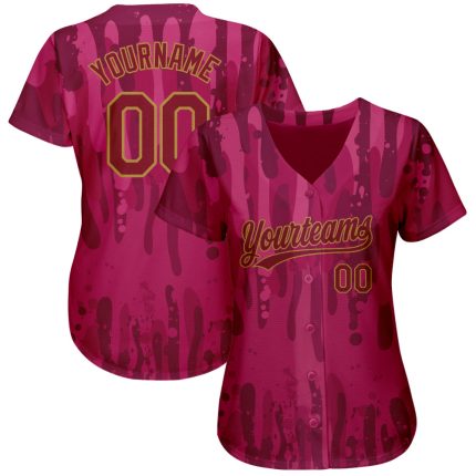 Custom Crimson-Old Gold 3D Pattern Baseball Jersey - Authentic Design Custom Crimson Crimson-Old Gold 3D Pattern Design Authentic