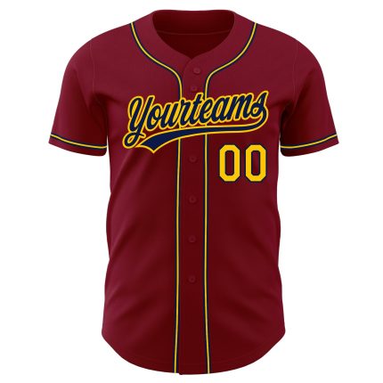Custom Authentic Baseball Jersey in Crimson Gold and Navy Custom Crimson Gold-Navy Authentic Baseball Jersey