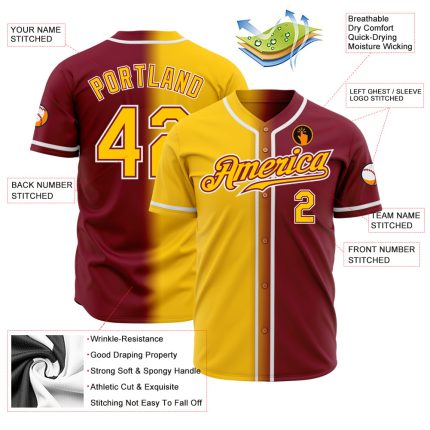 Custom Crimson Gold White Authentic Fade Baseball Jersey - Stylish Fashion Athletic Wear Custom Crimson Gold-White Authentic