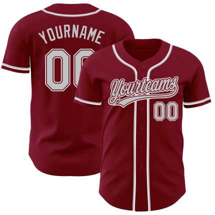 Custom Baseball Jersey - Authentic Crimson Gray-White Design, Perfect for Fans Custom Crimson Gray-White Authentic Baseball
