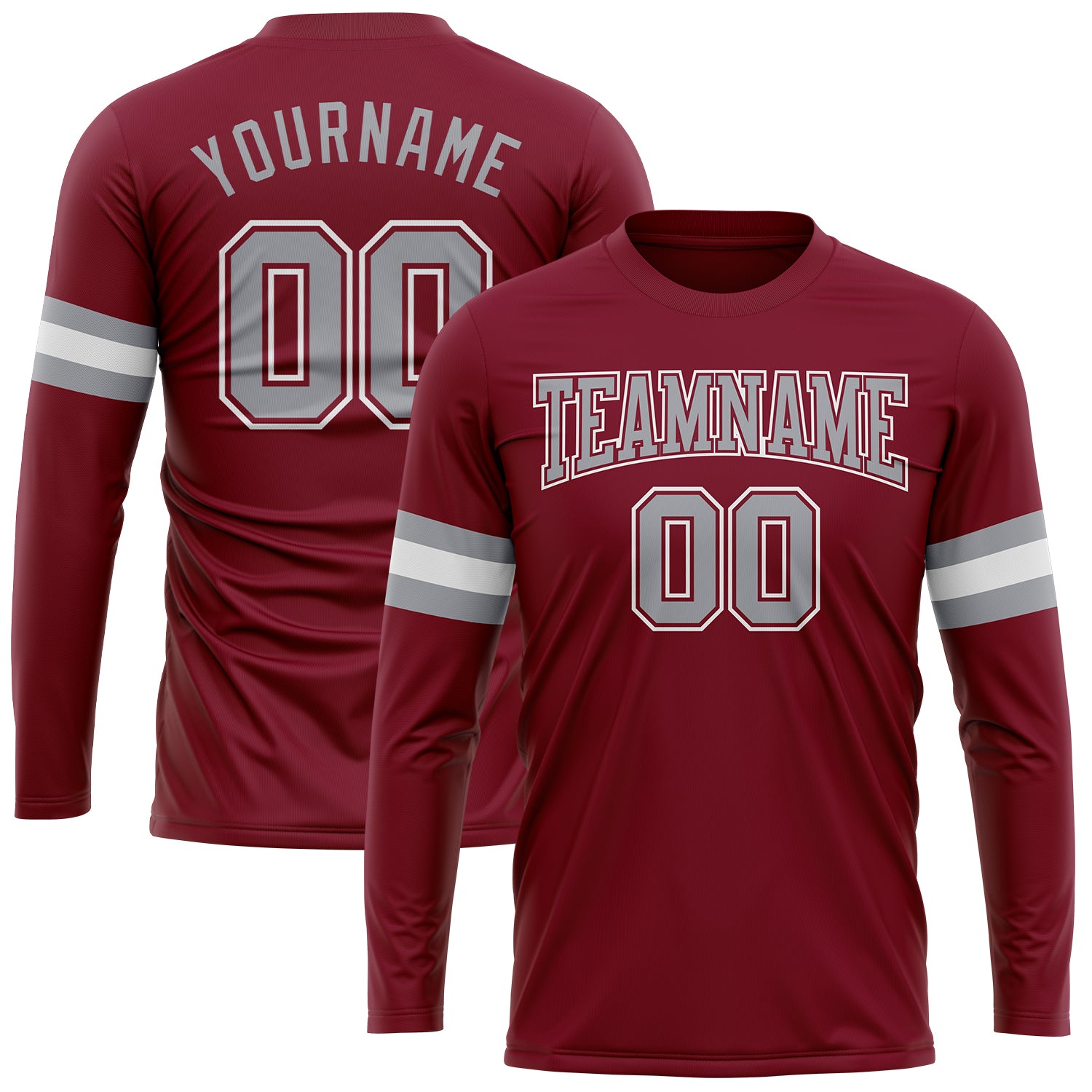 Custom Crimson Gray-White Long Sleeve Performance T-Shirt Crimson Gray White Long Sleeve Performance T-Shirt Custom Design for Men Custom Crimson Gray-White Long Sleeve Performance