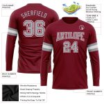 Crimson Gray White Long Sleeve Performance T-Shirt Custom Design for Men Custom Crimson Gray-White Long Sleeve Performance
